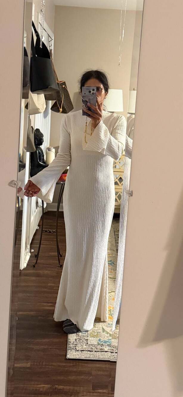 White Maxi Knit Dress with V-Neck